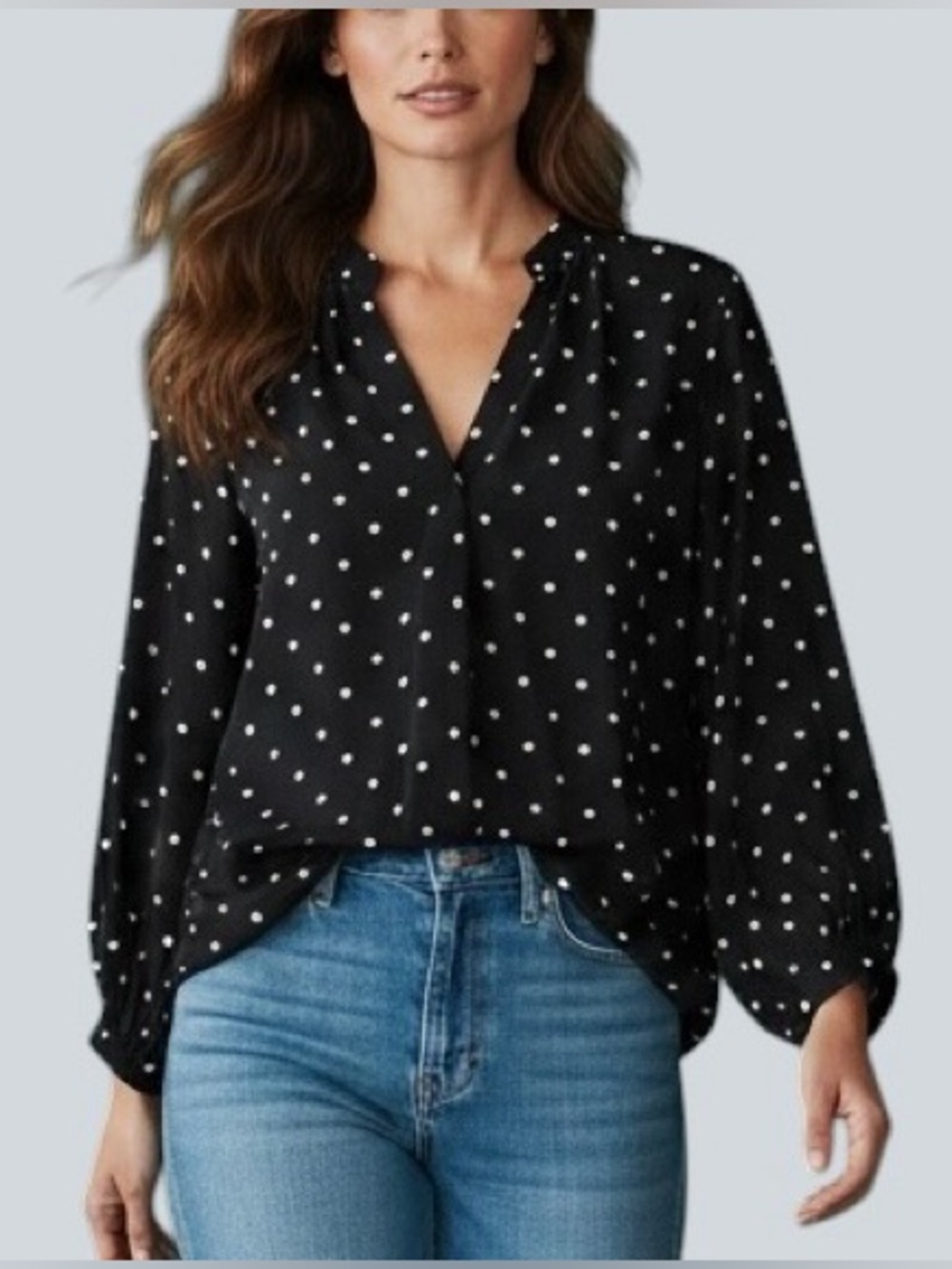 Philosophy Woman 1X Black/White Heart Print Chiffon Popover Balloon Sleeve Top